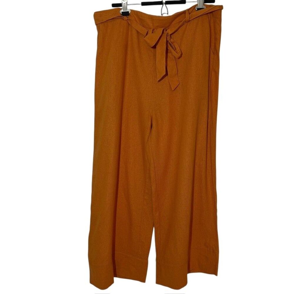 Joie Women's XL Pants Ocre Orange Linen Wide Legs Pocket Retro Boho Summer Beach